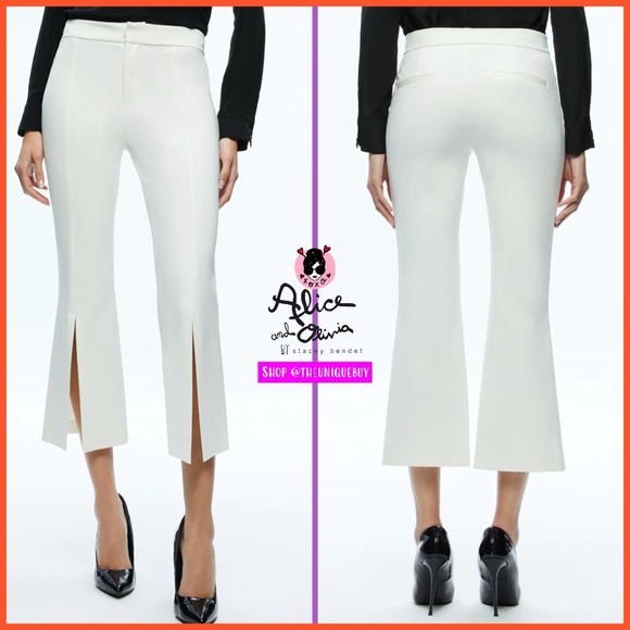 Alice + Olivia Walker Off White Slit Hem Pant